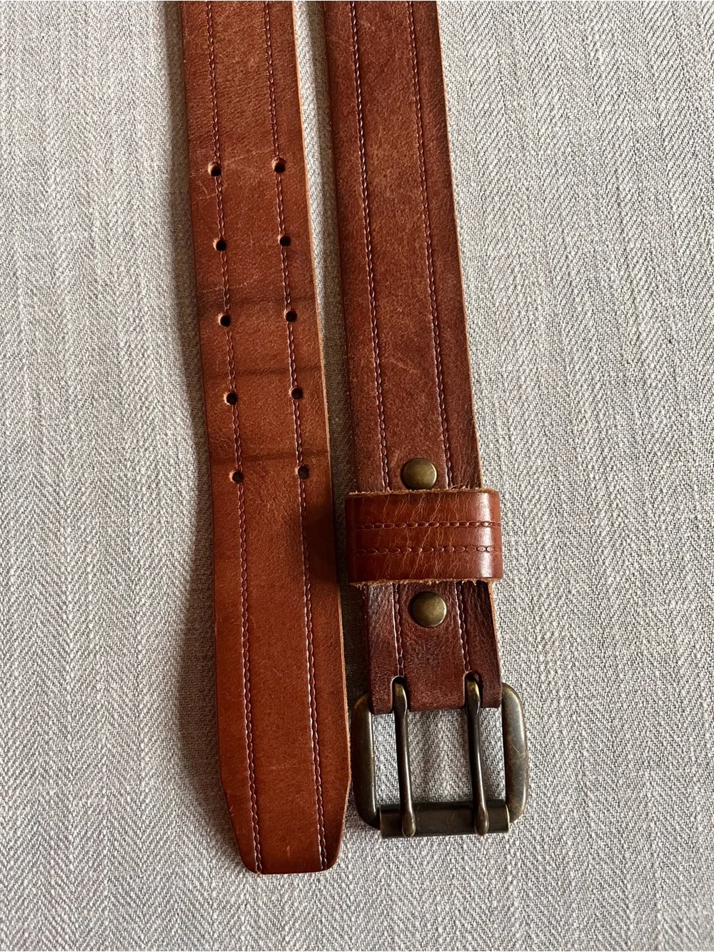 Vintage Y2K Banana Republic Brown Leather & Chunky Double-Prong Solid Brass Belt